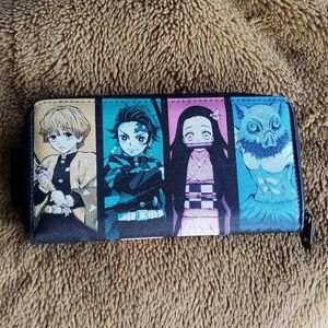 Anime Character Zip Wallet in Teal Pink and Tan